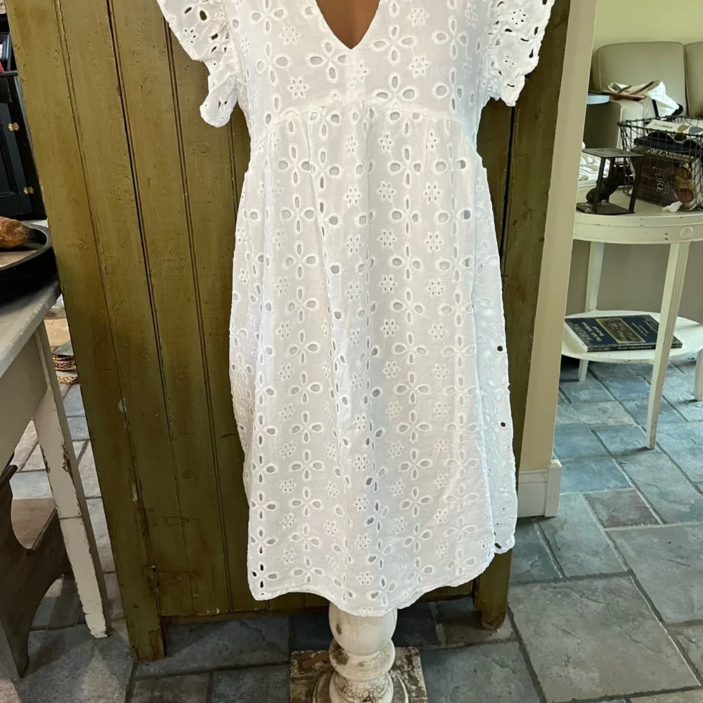 White cotton eyelet dress M - Picture 2 of 8